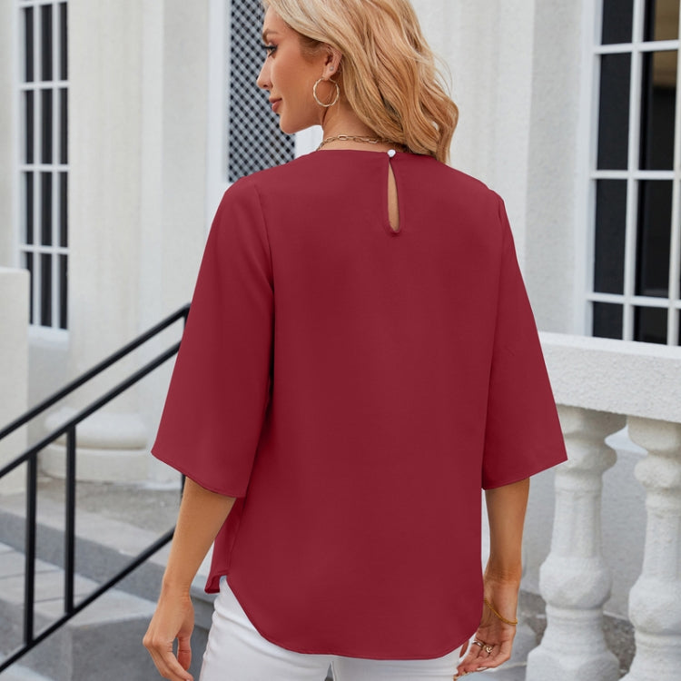 Summer Women Loose Chiffon Blouse Tops Round Neck 5 Points Sleeve Short Sleeve, Size: L