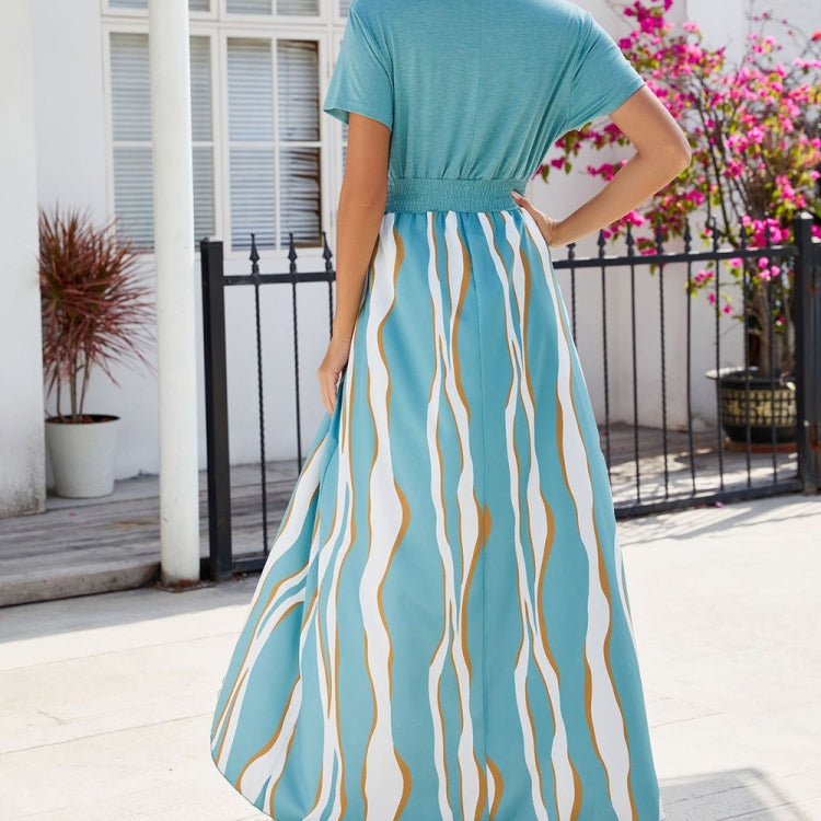 Solid Color V-neck Short-sleeved Waist Jumpsuit Dress, Size: S