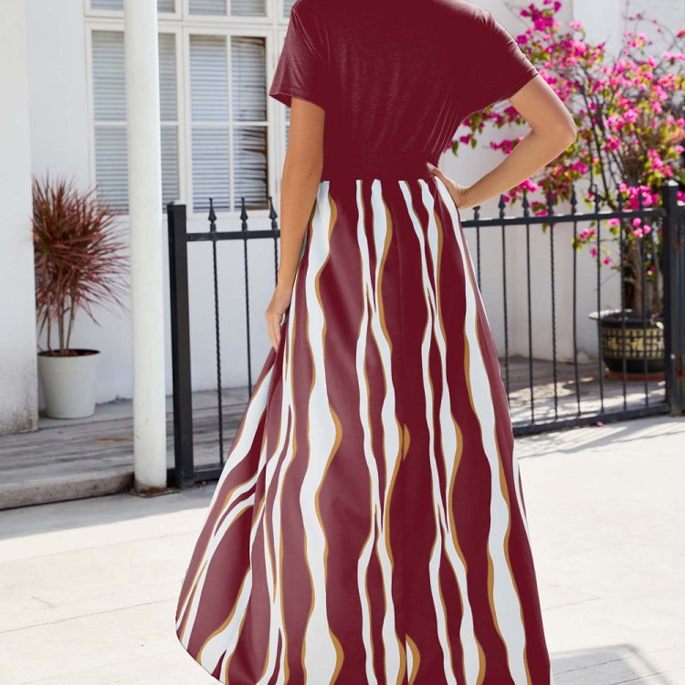 Solid Color V-neck Short-sleeved Waist Jumpsuit Dress, Size: S