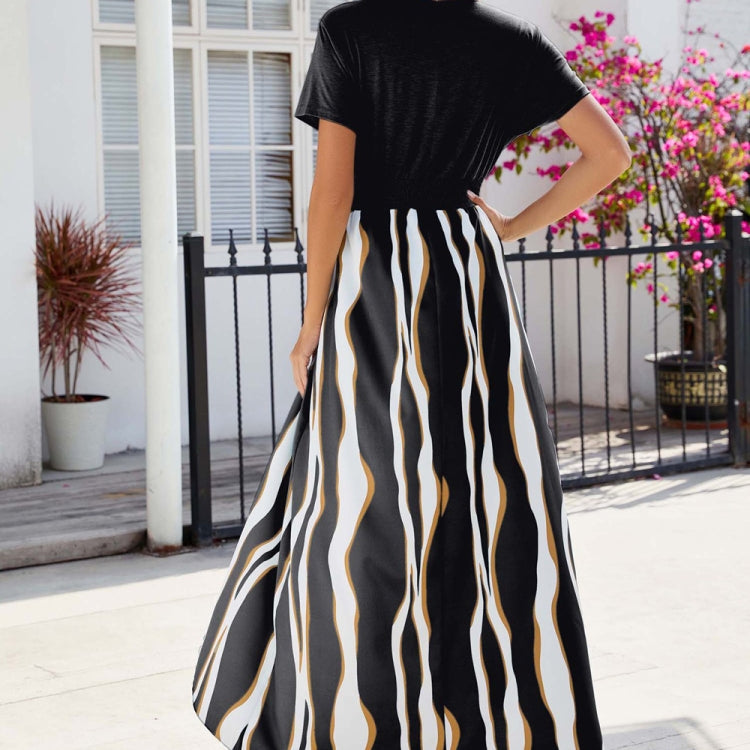 Solid Color V-neck Short-sleeved Waist Jumpsuit Dress, Size: L