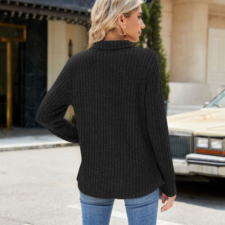 Women Long Sleeve Solid Color Collared Shirt, Casual Loose Fit Top with Pockets for Autumn and Winter, Size: L
