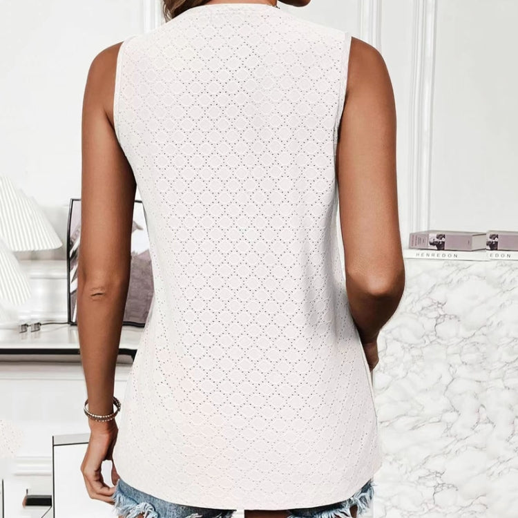 Women Spring Summer Round Neck Printed Vest T-Shirt Top, Size: M
