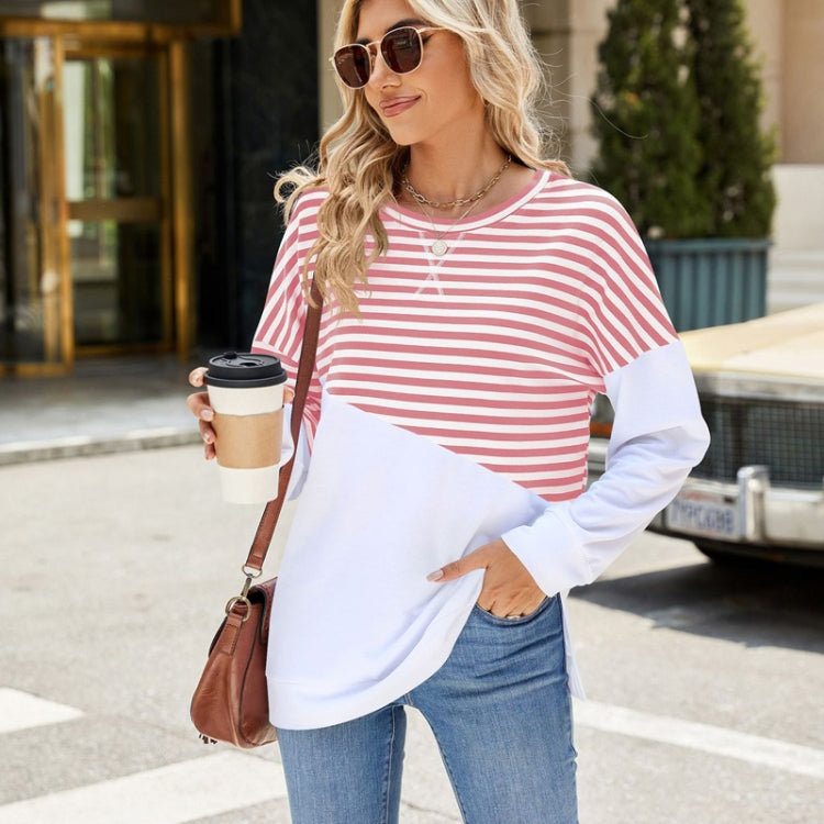 Women Casual Loose Fit Colorblock Striped Long Sleeve Sweatshirt Crew Neck Pullover Top for Fall Winter, Size: S