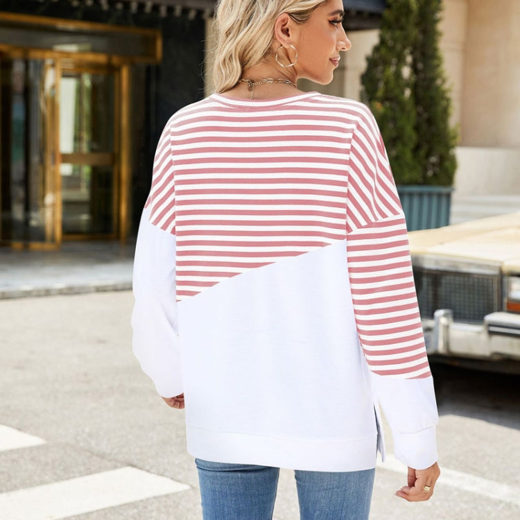 Women Casual Loose Fit Colorblock Striped Long Sleeve Sweatshirt Crew Neck Pullover Top for Fall Winter, Size: S