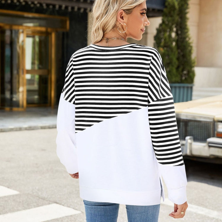 Women Casual Loose Fit Colorblock Striped Long Sleeve Sweatshirt Crew Neck Pullover Top for Fall Winter, Size: S - Black and White