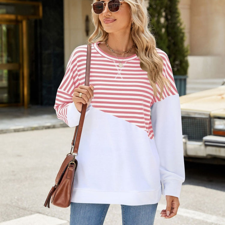 Women Casual Loose Fit Colorblock Striped Long Sleeve Sweatshirt Crew Neck Pullover Top for Fall Winter, Size: L