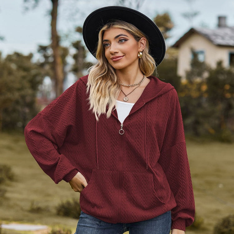 Autumn Winter Solid Color Long-Sleeved Loose Pocket Hooded Sweater Jacket, Size: S