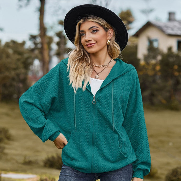 Autumn Winter Solid Color Long-Sleeved Loose Pocket Hooded Sweater Jacket, Size: S