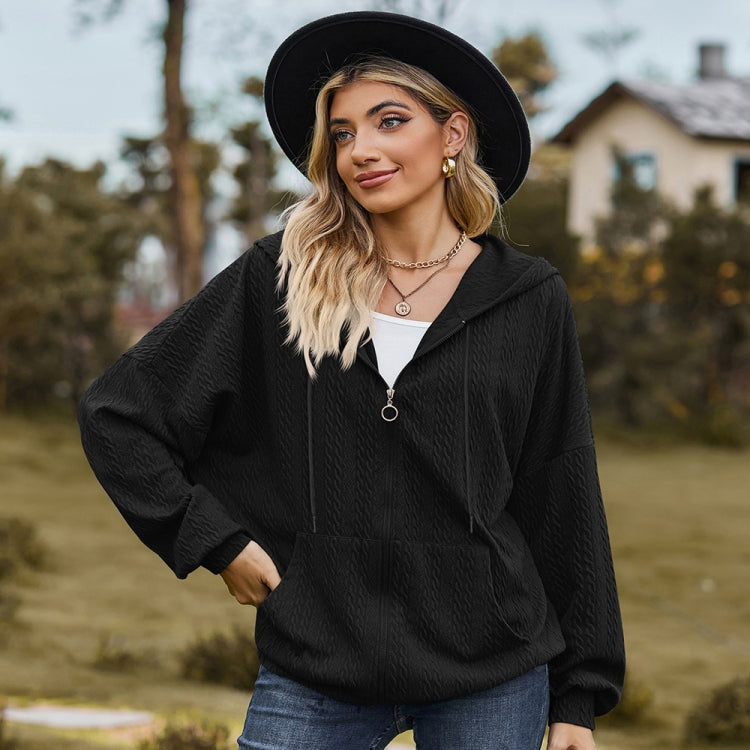 Autumn Winter Solid Color Long-Sleeved Loose Pocket Hooded Sweater Jacket, Size: M
