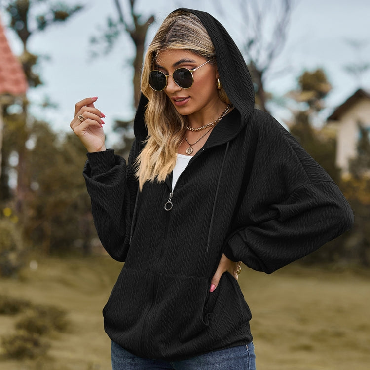 Autumn Winter Solid Color Long-Sleeved Loose Pocket Hooded Sweater Jacket, Size: M