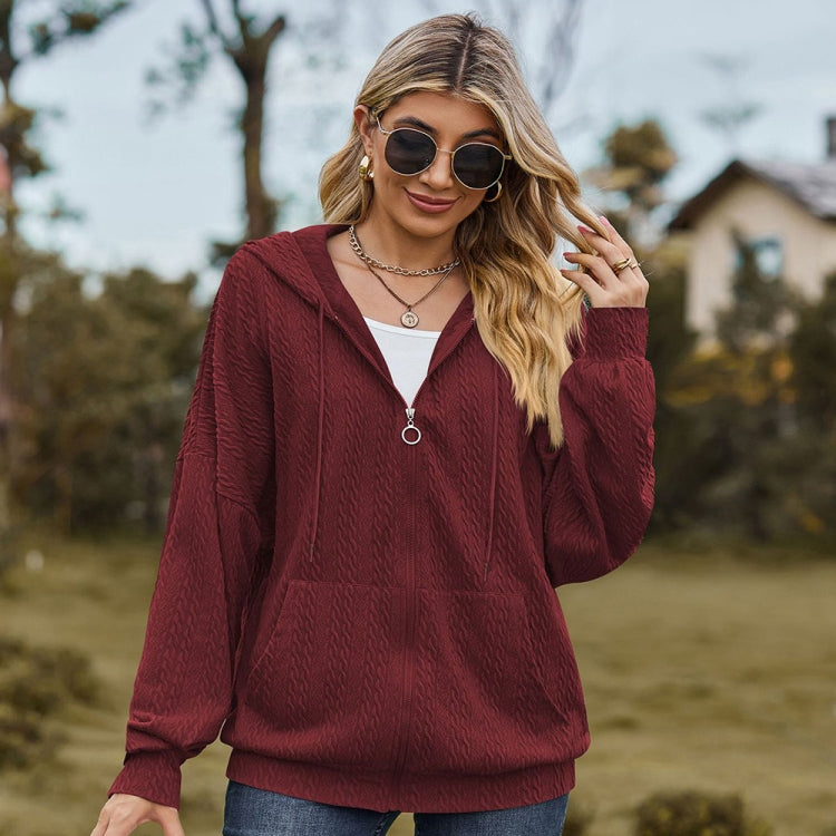 Autumn Winter Solid Color Long-Sleeved Loose Pocket Hooded Sweater Jacket, Size: M