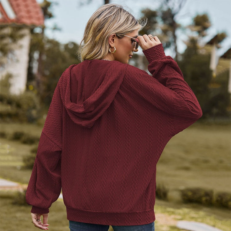 Autumn Winter Solid Color Long-Sleeved Loose Pocket Hooded Sweater Jacket, Size: M