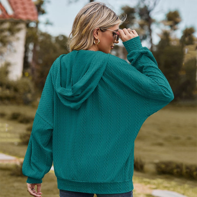 Autumn Winter Solid Color Long-Sleeved Loose Pocket Hooded Sweater Jacket, Size: M