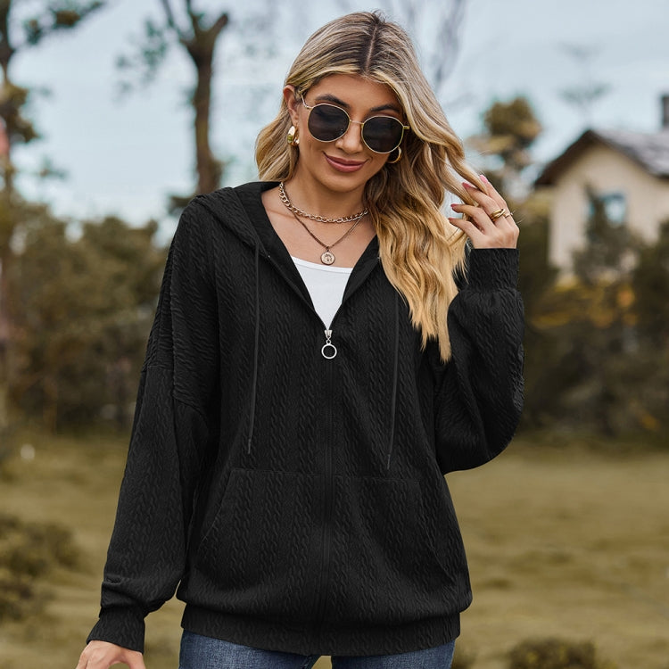 Autumn Winter Solid Color Long-Sleeved Loose Pocket Hooded Sweater Jacket, Size: L