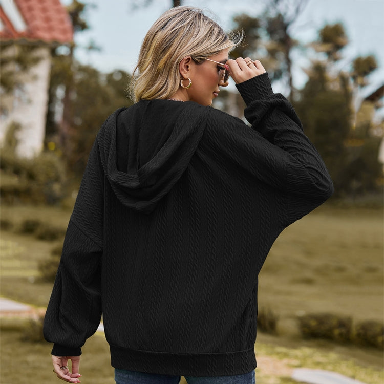 Autumn Winter Solid Color Long-Sleeved Loose Pocket Hooded Sweater Jacket, Size: L