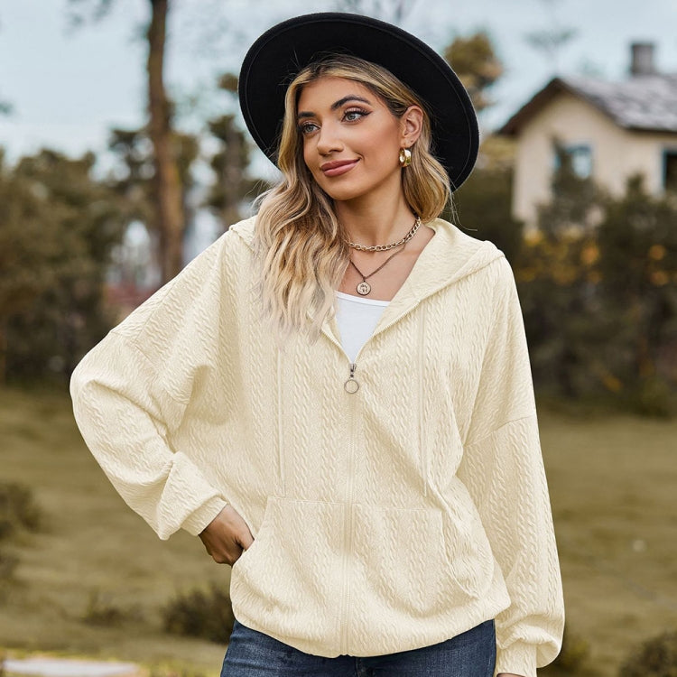 Autumn Winter Solid Color Long-Sleeved Loose Pocket Hooded Sweater Jacket, Size: L