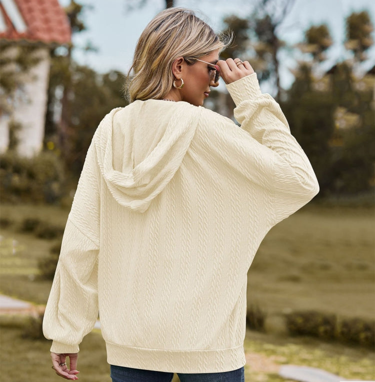 Autumn Winter Solid Color Long-Sleeved Loose Pocket Hooded Sweater Jacket, Size: XL