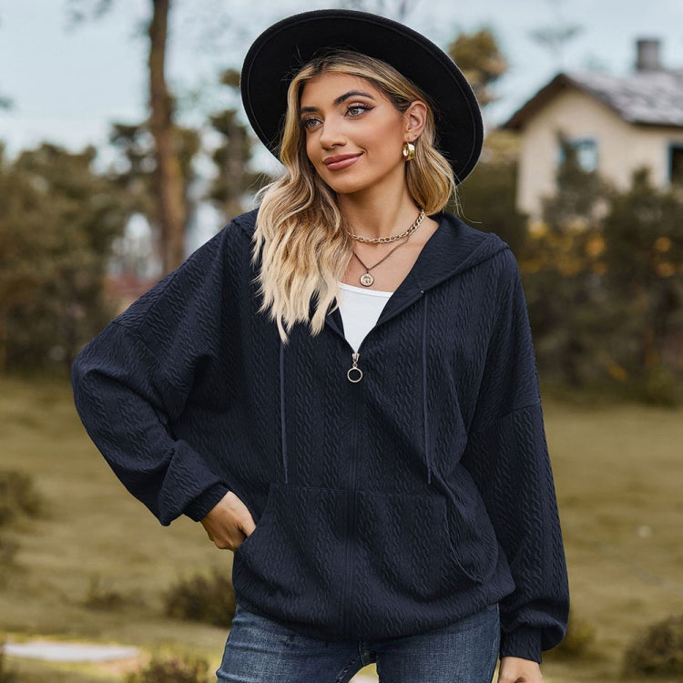 Autumn Winter Solid Color Long-Sleeved Loose Pocket Hooded Sweater Jacket, Size: XL