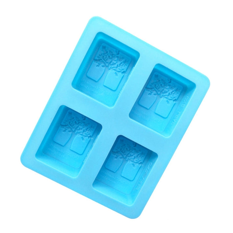 4 Grids Square Tree Silicone Cake Molds Home DIY Handmade Soap Mould - Light Blue