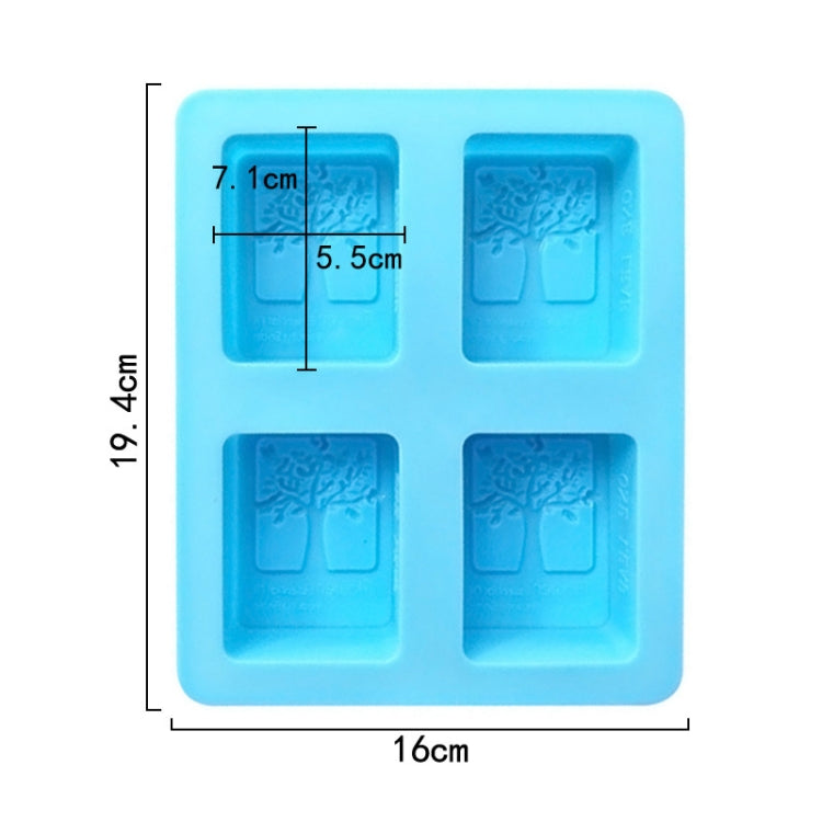 4 Grids Square Tree Silicone Cake Molds Home DIY Handmade Soap Mould - Light Blue