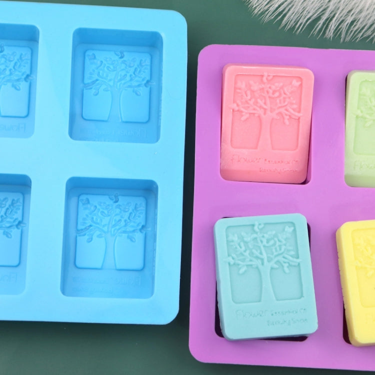 4 Grids Square Tree Silicone Cake Molds Home DIY Handmade Soap Mould - Light Blue