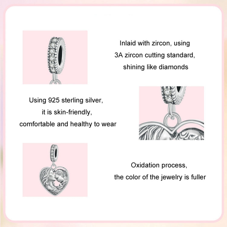 S925 Sterling Silver Mother-daughter Love Heart DIY Beads - SCC2765