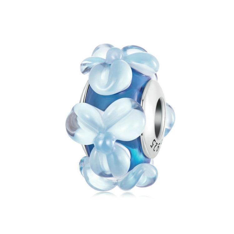 S925 Sterling Silver Blue Flower Glass Beads DIY Jewelry - SCC2737