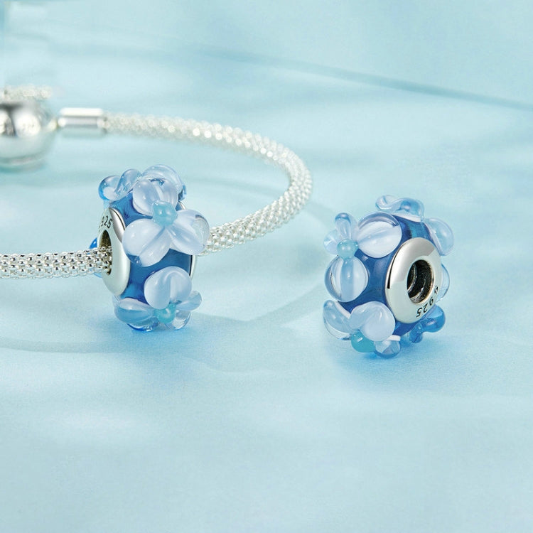 S925 Sterling Silver Blue Flower Glass Beads DIY Jewelry - SCC2737
