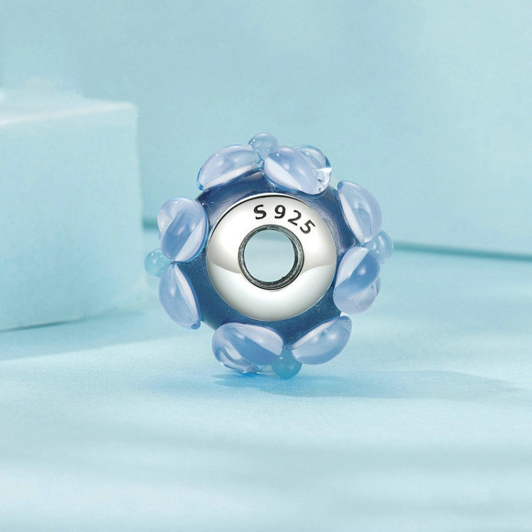 S925 Sterling Silver Blue Flower Glass Beads DIY Jewelry - SCC2737