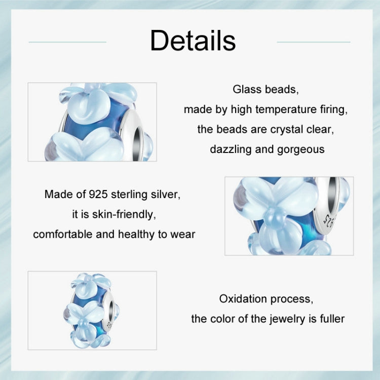 S925 Sterling Silver Blue Flower Glass Beads DIY Jewelry - SCC2737