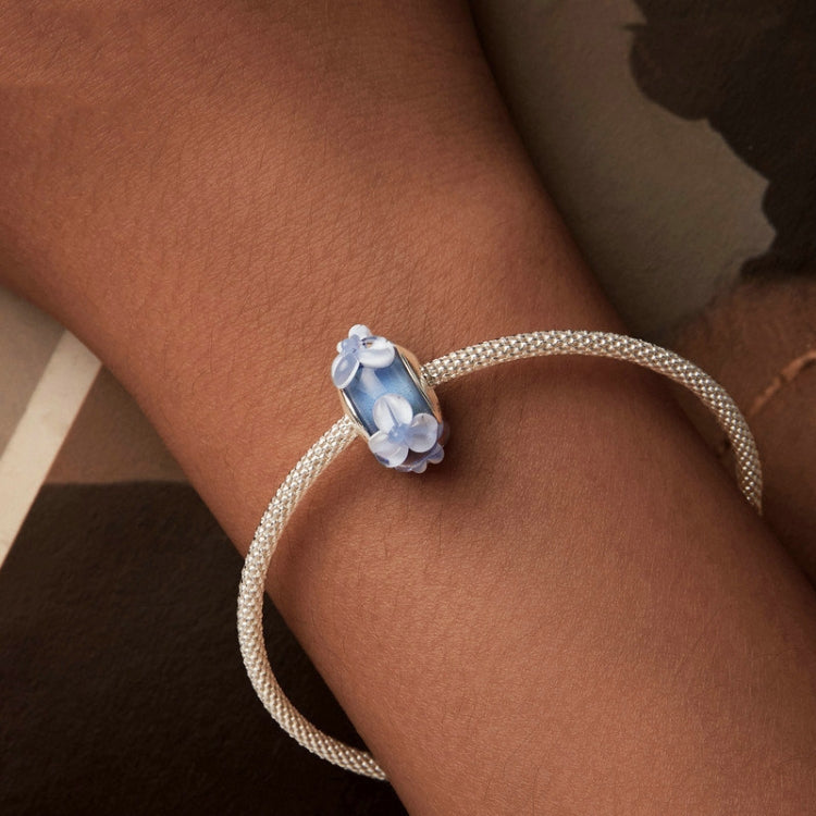 S925 Sterling Silver Blue Flower Glass Beads DIY Jewelry - SCC2737