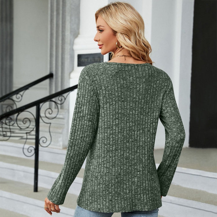 Autumn And Winter Round Neck Button Split Loose Long-Sleeved T-Shirt Top, Size: M