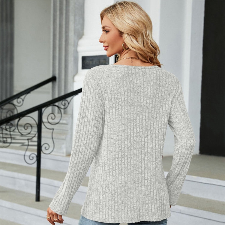Autumn And Winter Round Neck Button Split Loose Long-Sleeved T-Shirt Top, Size: M