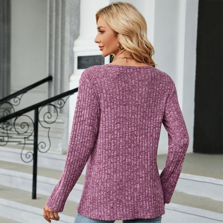 Autumn And Winter Round Neck Button Split Loose Long-Sleeved T-Shirt Top, Size: M