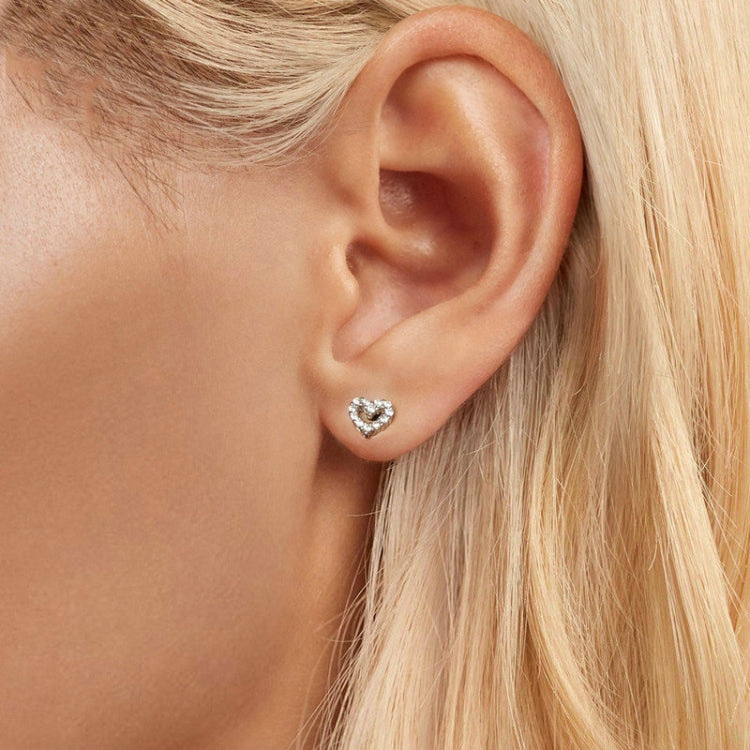 S925 Sterling Silver Threaded Heart Zircon Earrings - SCE1727