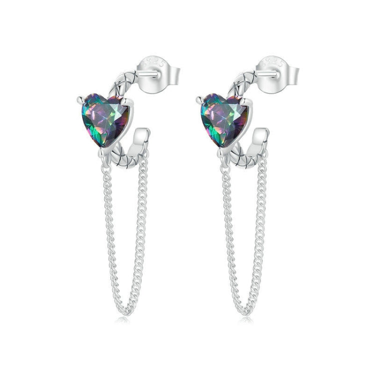 S925 Sterling Silver Platinum-plated Heart-shaped Long Tassel Earrings - SCE1728