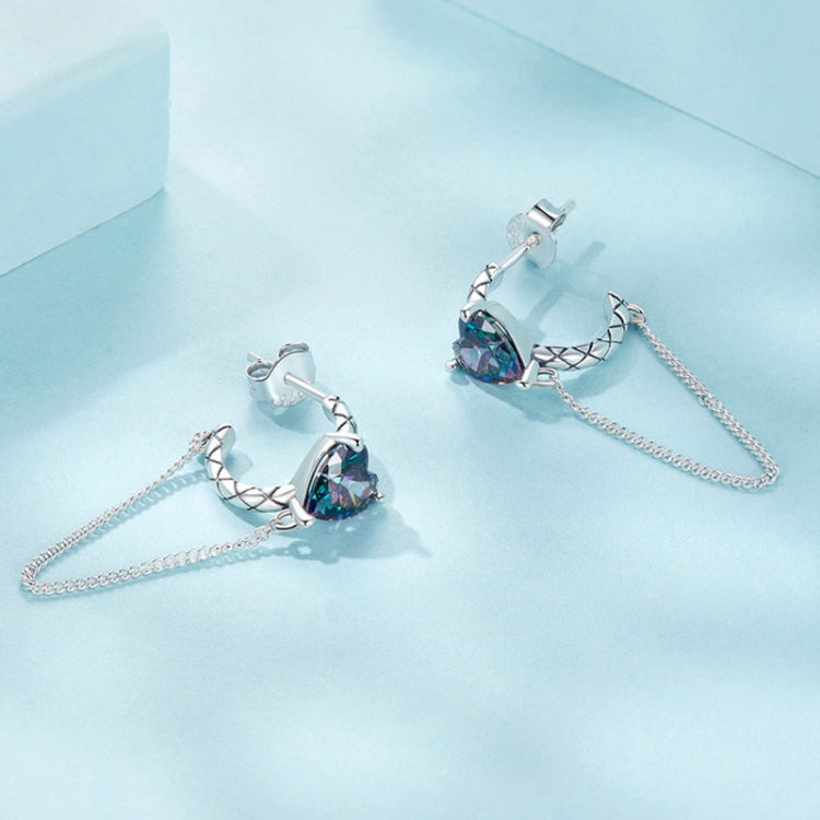 S925 Sterling Silver Platinum-plated Heart-shaped Long Tassel Earrings - SCE1728