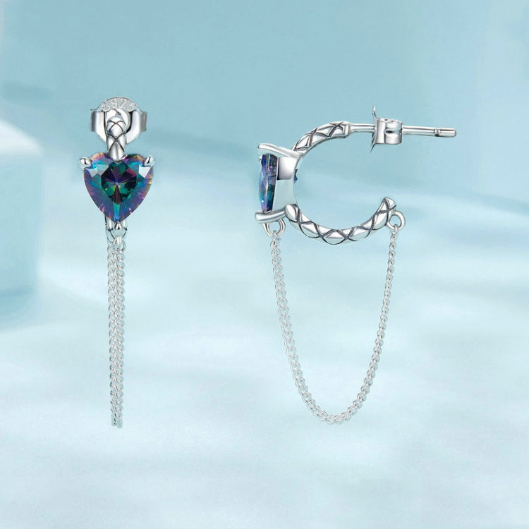 S925 Sterling Silver Platinum-plated Heart-shaped Long Tassel Earrings - SCE1728
