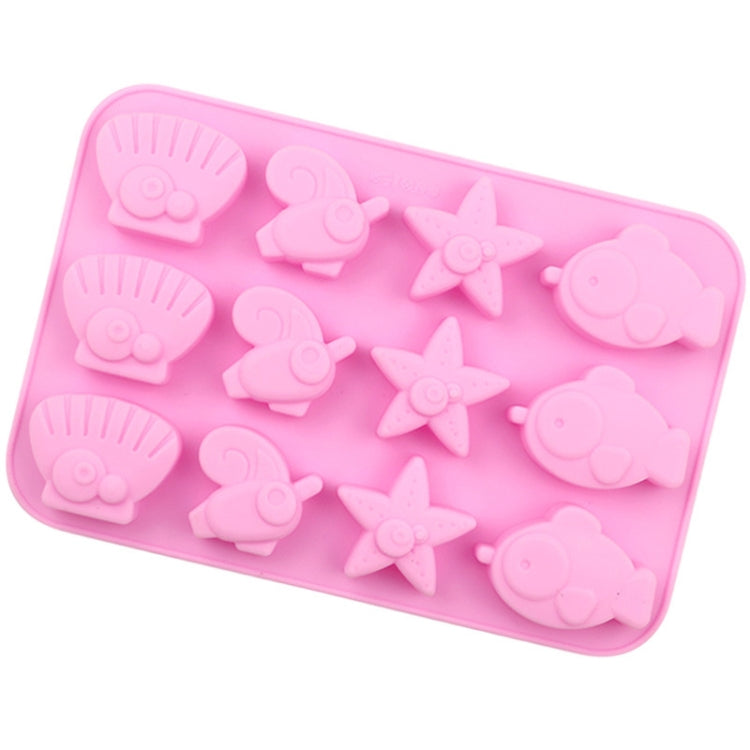 12 Grids Ocean Animal Silicone Cake Mold DIY Handmade Soap Mould - Pink