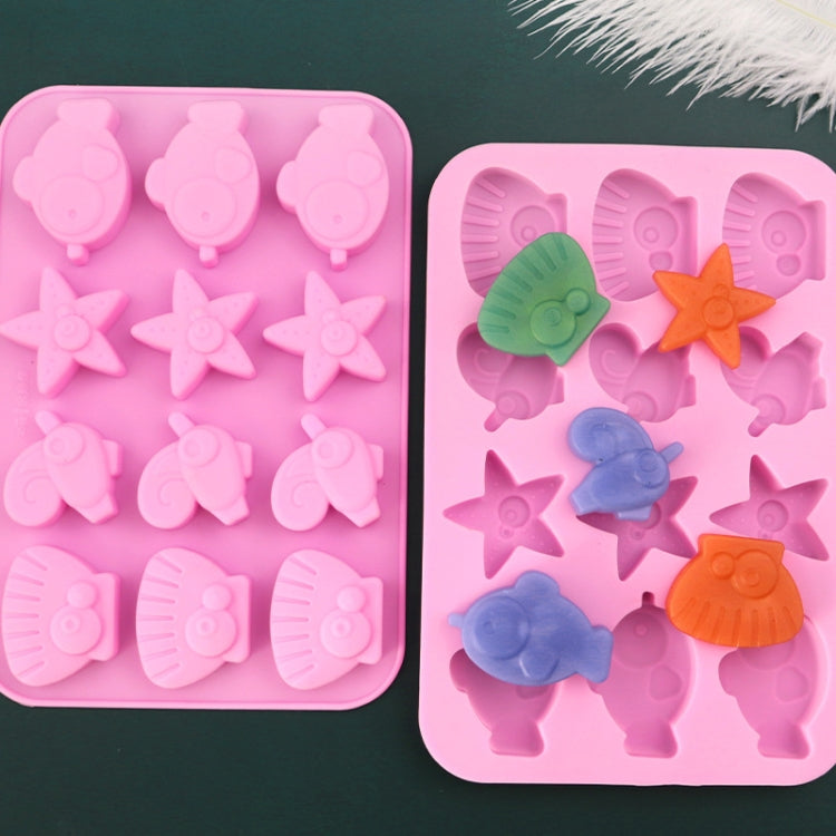 12 Grids Ocean Animal Silicone Cake Mold DIY Handmade Soap Mould - Pink