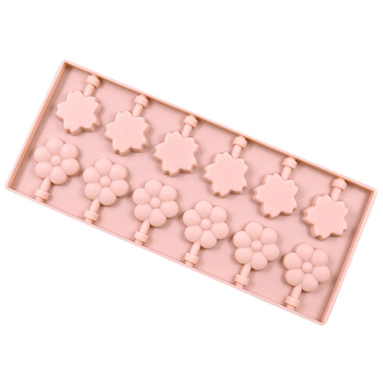 12 Grids Cherry Blossom Lollipop Mould Chocolate Chip Molds - Pink Without Sticks