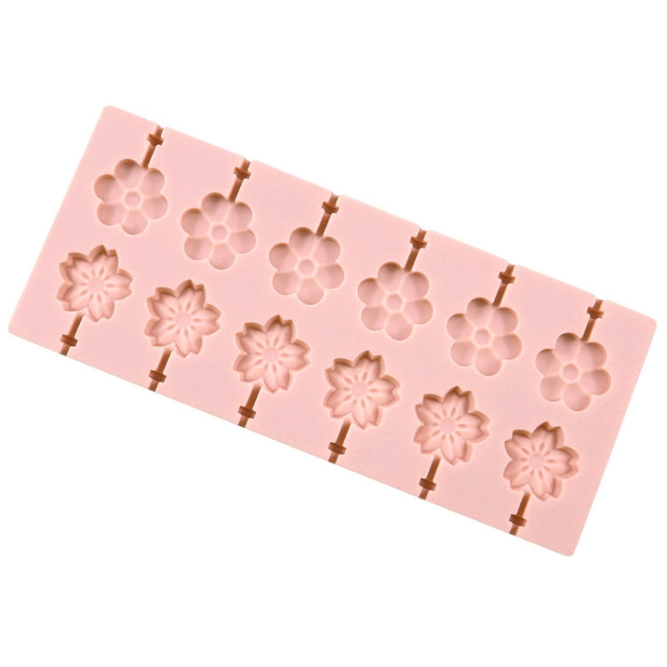 12 Grids Cherry Blossom Lollipop Mould Chocolate Chip Molds - Pink Without Sticks