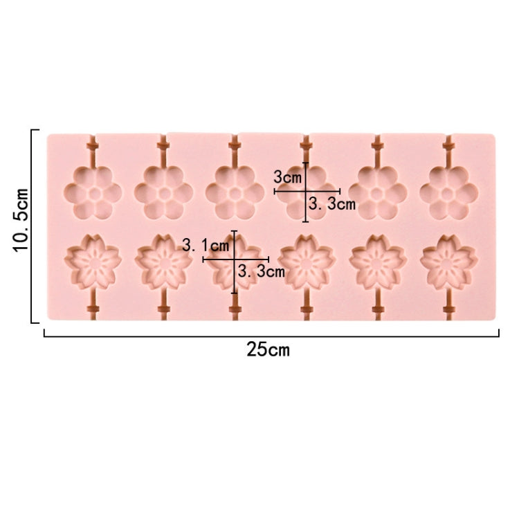 12 Grids Cherry Blossom Lollipop Mould Chocolate Chip Molds - Pink Without Sticks