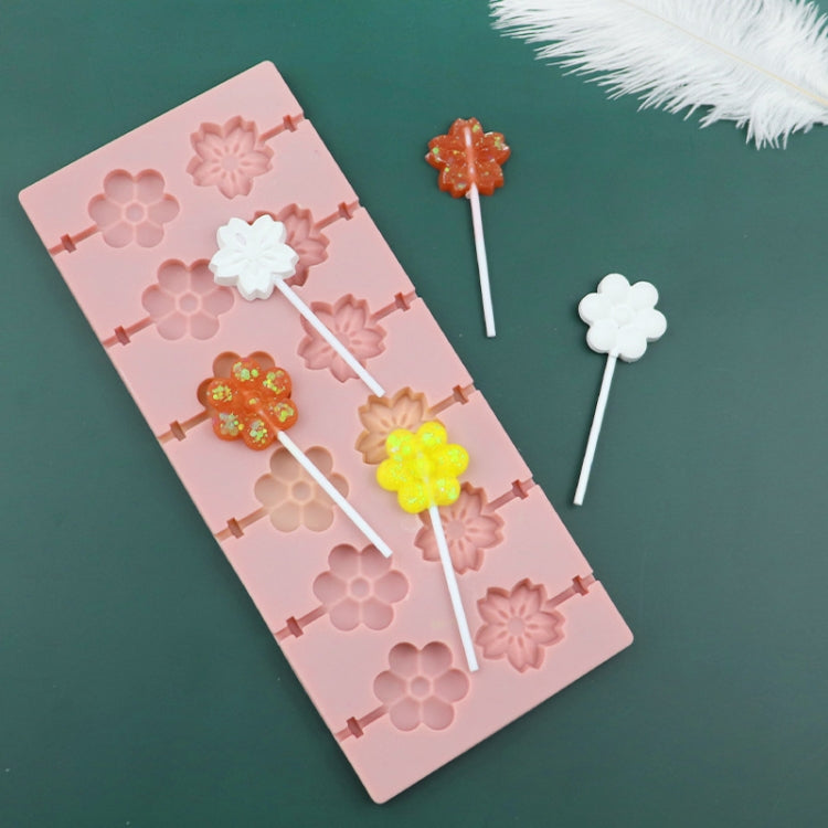 12 Grids Cherry Blossom Lollipop Mould Chocolate Chip Molds - Pink Without Sticks