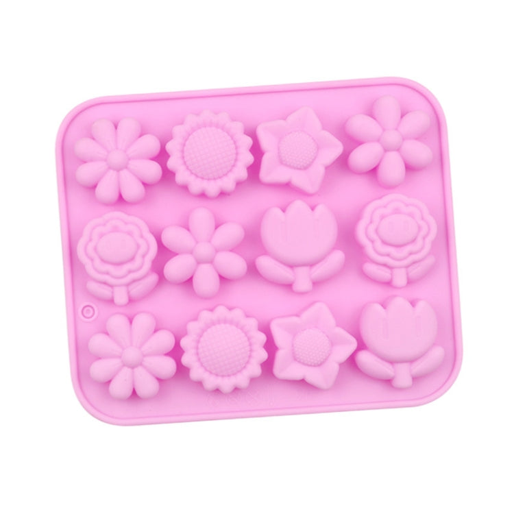12 Grids Flower Silicone Cake Mold DIY Handmade Soap Mould - Pink