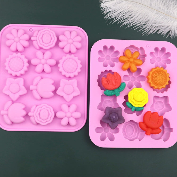 12 Grids Flower Silicone Cake Mold DIY Handmade Soap Mould - Pink