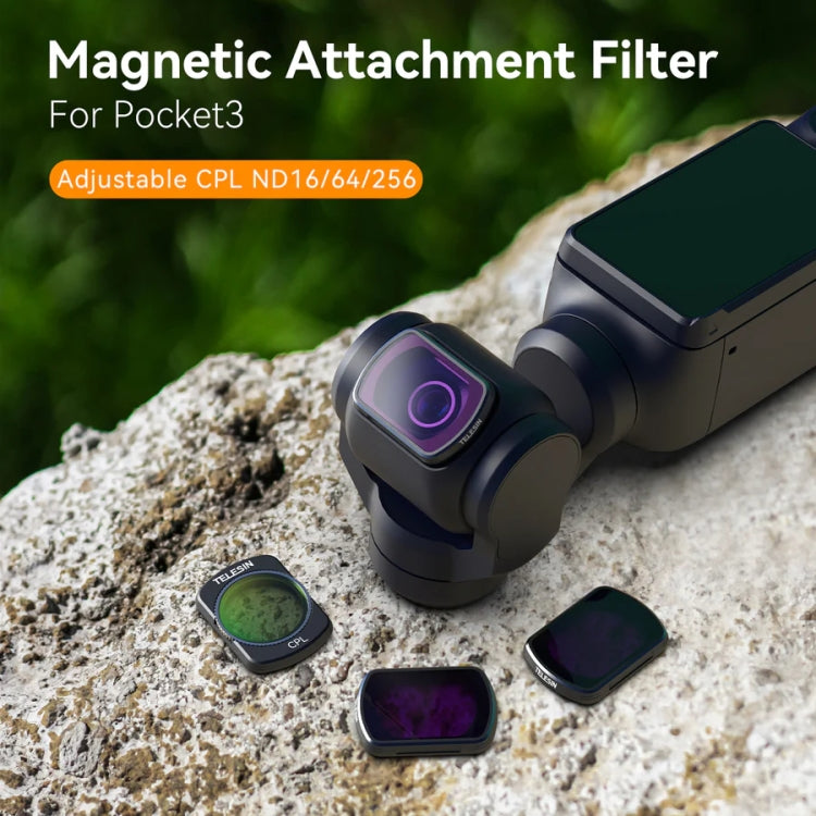 For DJI Pocket 3 TELESIN S5-FLT-03 Magnetic Suction Filter Set CPL+ND16+ND64+ND256