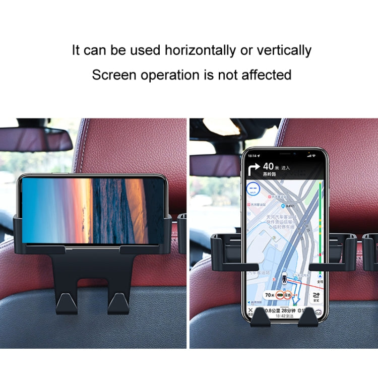Car Multifunctional Mobile Phone Holder Rear Headrest Storage Hook - Black