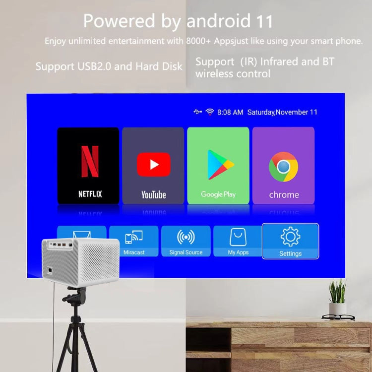 M10 Plus 1280x720P Projector 2.4G / 5G WIFI Bluetooth 5.2 Android 11 System Home Cinema UK Plug