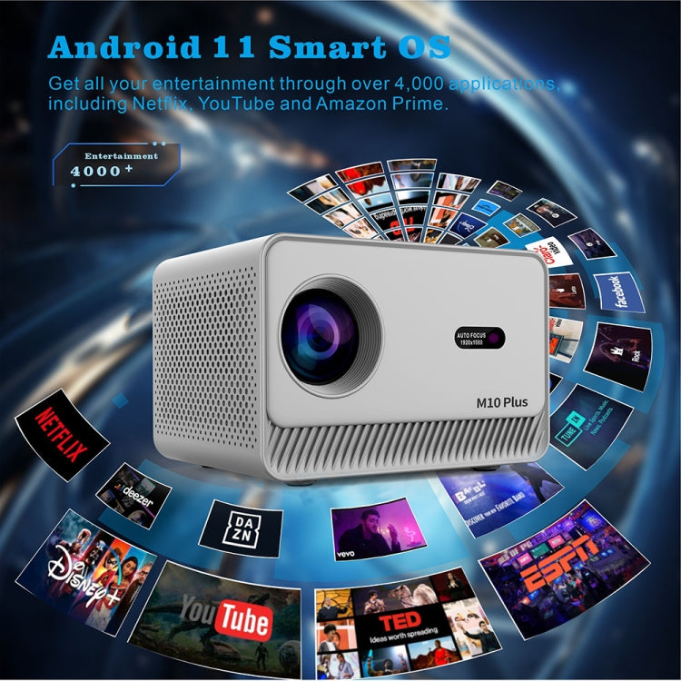 M10 Plus 1280x720P Projector 2.4G / 5G WIFI Bluetooth 5.2 Android 11 System Home Cinema AU Plug